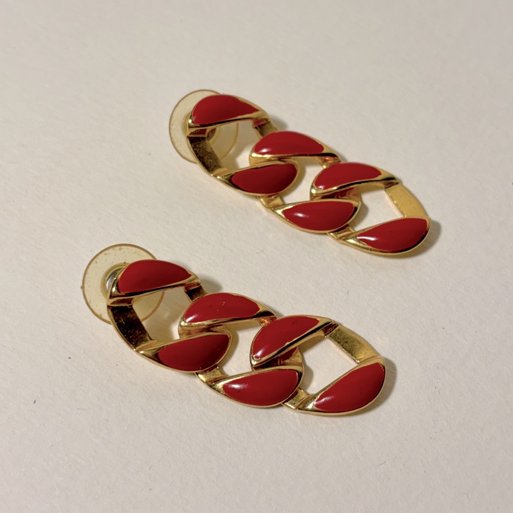 Vintage earrings - gold and red enamel